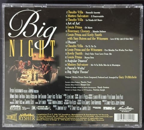 Various – Big Night (Original Motion Picture Soundtrack) (CD, 1996, TVT Soundtrax TVT 8040-2, US)