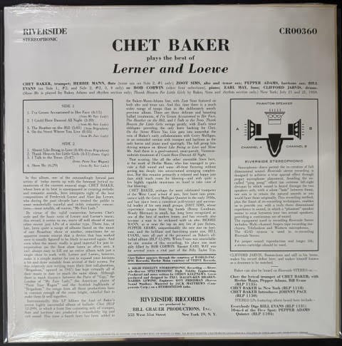 Chet Baker – Plays The Best Of Lerner & Loewe (Vinyl LP, 2021, Craft Recordings / Riverside Records CR00360, 180g Audiophile Reissue)