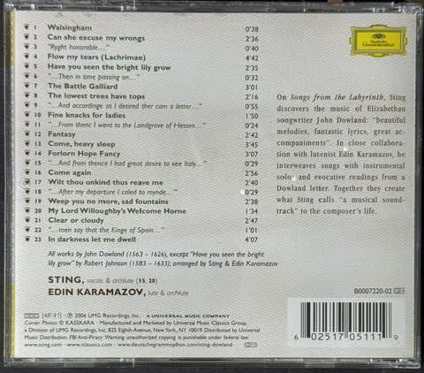 Sting – Songs From The Labyrinth (CD, 2006, Deutsche Grammophon B0007220-02, with Edin Karamazov)