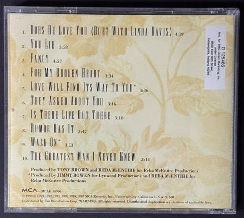 Reba McEntire – Greatest Hits Volume Two (CD, 1993, MCA Records MCAD-10906, BMG Club Edition D 125466)