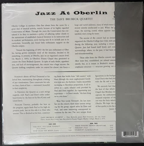The Dave Brubeck Quartet – Jazz At Oberlin (Vinyl LP, 2023, Craft Recordings / Fantasy CR00612, Original Jazz Classics, 180g Mono)