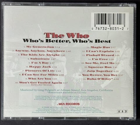 The Who – Who's Better, Who's Best (CD, 1988, MCA Records MCAD-8031, US Non-Club Edition)