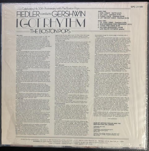 George Gershwin, The Boston Pops, Arthur Fiedler – I Got Rhythm: Fiedler Conducts Gershwin (Vinyl LP, 1979, London Records SPC21185, Phase 4 Stereo)
