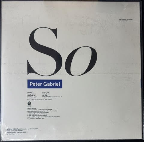 Peter Gabriel – So (Vinyl, LP, Album, Club Edition, RCA Music Service, Indianapolis Pressing, 1986, Geffen Records GHS 24088)