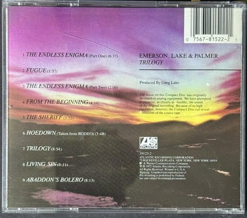 Emerson, Lake & Palmer – Trilogy (CD, 1987, Atlantic 19123-2)