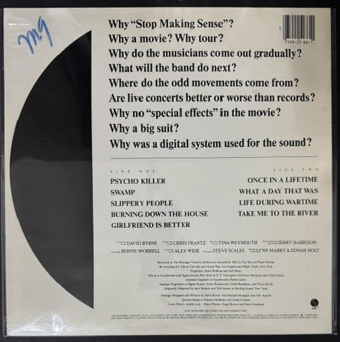 Talking Heads – Stop Making Sense (Vinyl LP, 1984, Sire 1-25186 / 9 25186-1, Specialty Pressing, Paper Inner Sleeve)