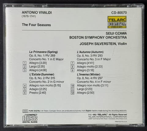 Antonio Vivaldi – The Four Seasons – Seiji Ozawa / Boston Symphony Orchestra / Joseph Silverstein (CD, Telarc CD-80070, DADC U.S.A.)