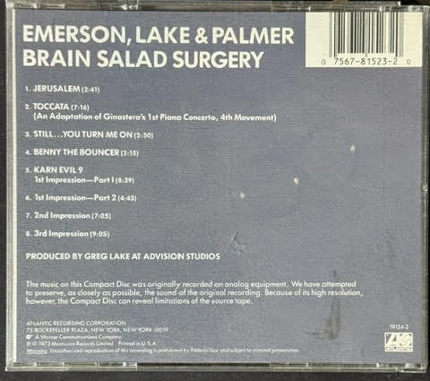Emerson, Lake & Palmer – Brain Salad Surgery (CD, 1987, Atlantic 19124-2)