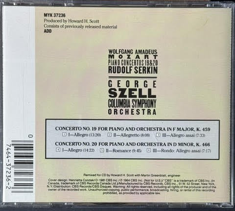Mozart – Piano Concertos Nos. 19 & 20 (CD, 1990, CBS)