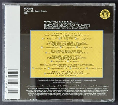 Wynton Marsalis, English Chamber Orchestra, Raymond Leppard – Baroque Music For Trumpets (CD, 1988, CBS Masterworks MK 42478, DADC Pressing)