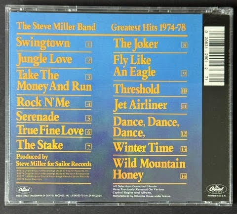 Steve Miller Band – Greatest Hits 1974-78 (CD, Capitol Records CDP-546101, Columbia House Club Edition, SRC)