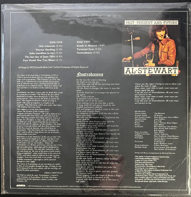 Al Stewart – Past, Present And Future (LP, Album, Reissue, Remastered, Stereo, Terre Haute Pressing, 1980, Arista AL 9524)