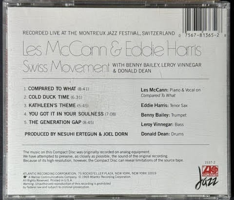 Les McCann & Eddie Harris – Swiss Movement (CD, Album, Reissue, Atlantic Jazz 1537-2)