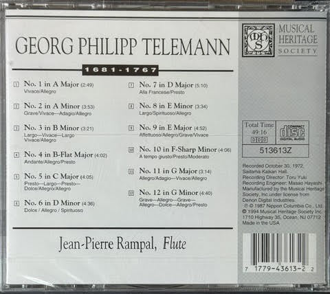 Telemann – Twelve Fantasias For Flute Solo: Jean-Pierre Rampal (CD, 1994, Musical Heritage Society)