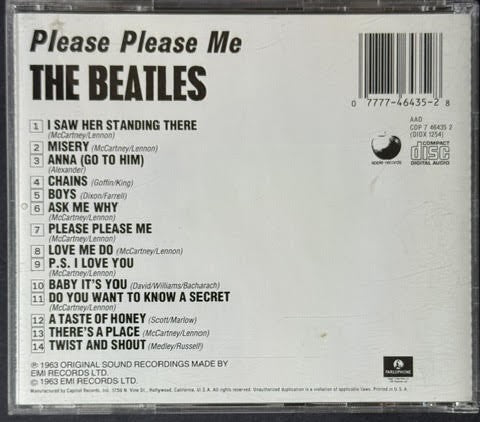 The Beatles – Please Please Me (CD, Album, Reissue, US, Parlophone / Apple – CDP 7 46435 2)