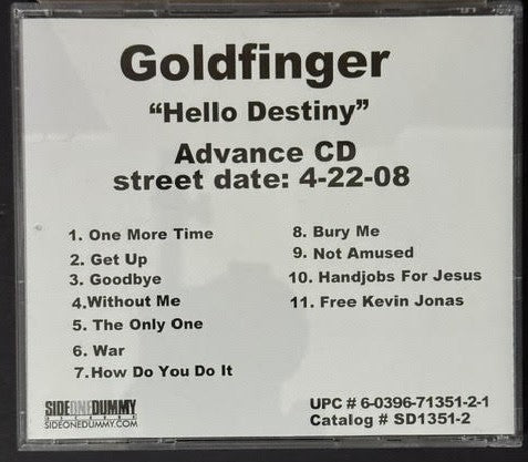 Goldfinger – Hello Destiny (CD, 2008, SideOneDummy SD1351-2, Promotional Advance)