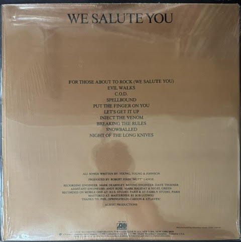 AC/DC – For Those About To Rock (We Salute You) (Vinyl LP, 1981, Atlantic SD 11111, Columbia House Club Edition, Terre Haute Pressing)