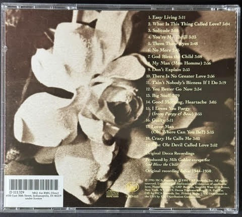 Billie Holiday – Billie Holiday's Greatest Hits (CD, 1995, Decca Jazz GRD-653, BMG Direct Club Edition)