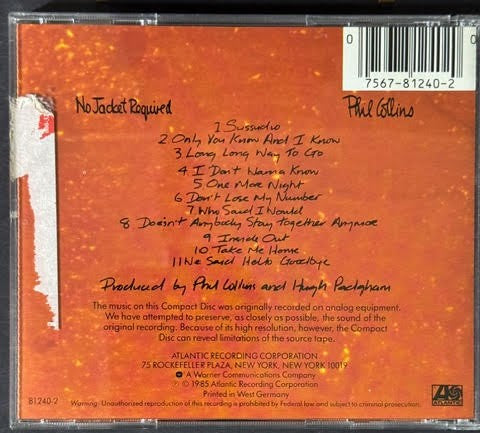 Phil Collins – No Jacket Required (CD, Atlantic 81240-2, West Germany)